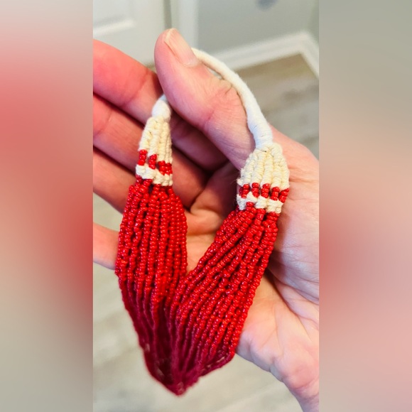 Vintage Multi strand Native American Red Coral Seed Bead Woven Torsade Necklace. - Picture 4 of 14